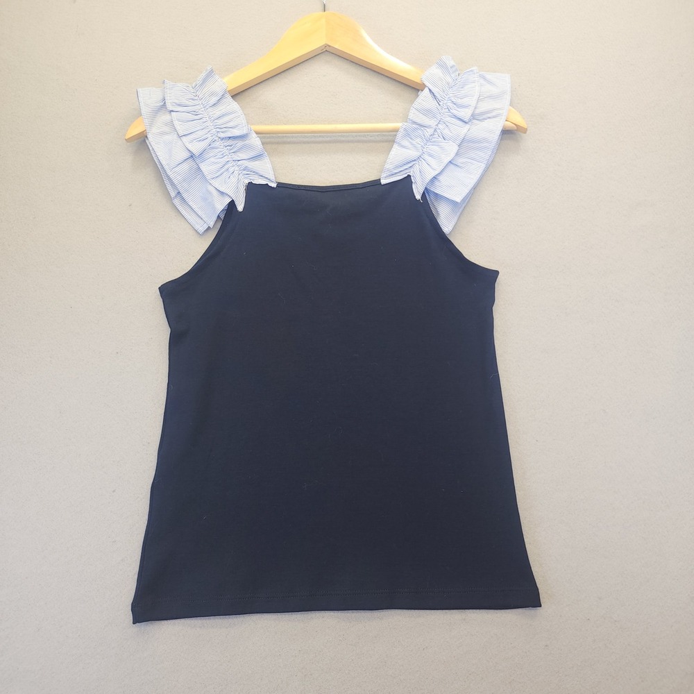 Tommy Hilfiger‎ Ruffle Shoulder Tank Top Navy Blue Striped Straps XS NWT Preppy - Picture 4 of 10